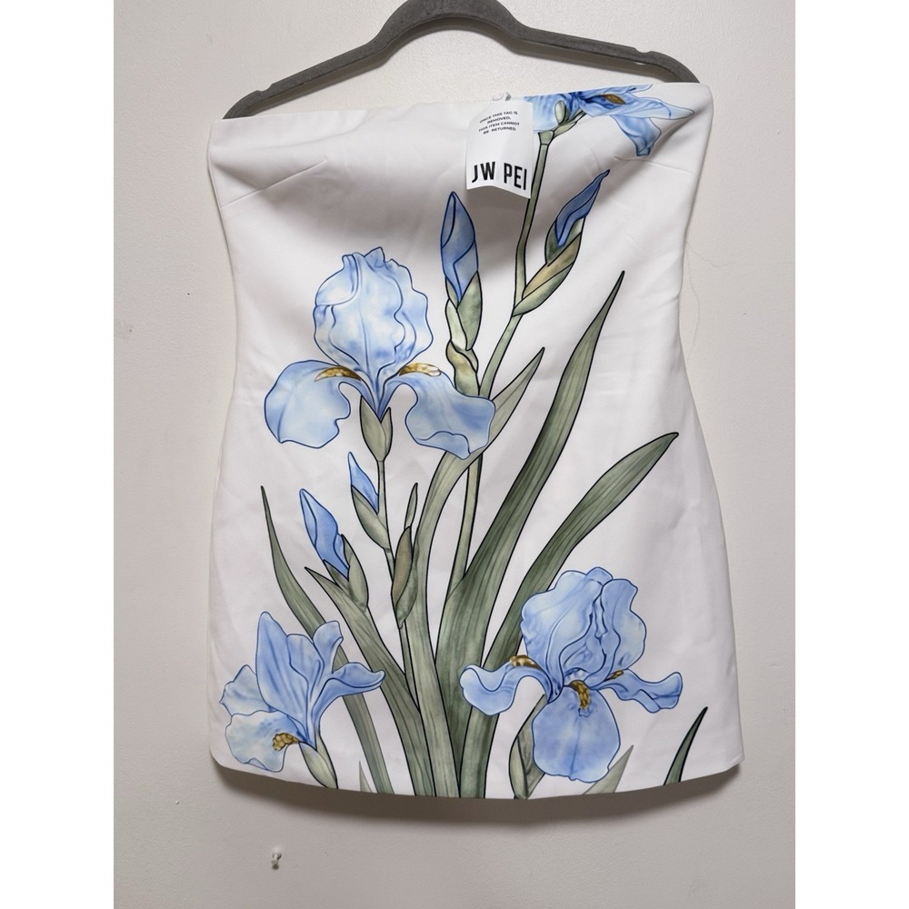 New JW PEI Floral Printed Mini Dress White/ Blue Iris